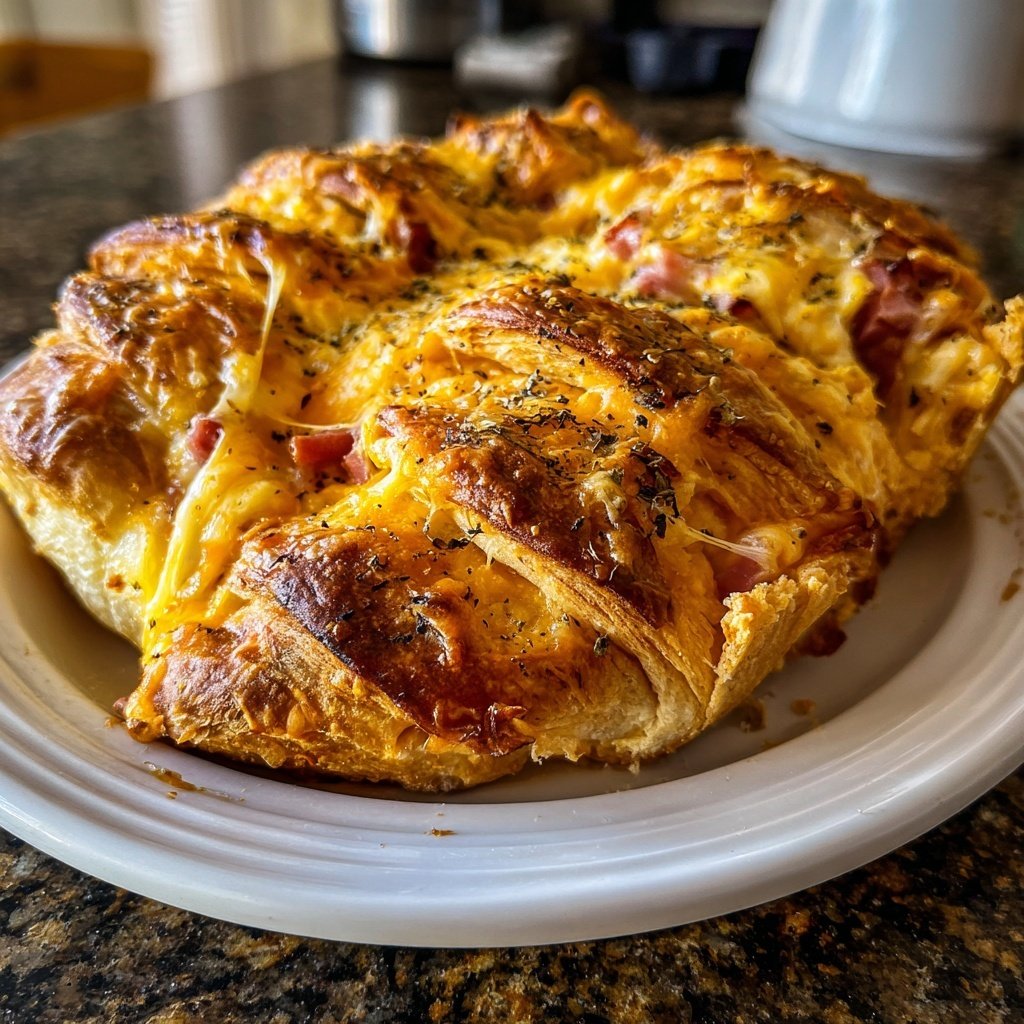 Ham and Cheese Breakfast Croissant Bake​