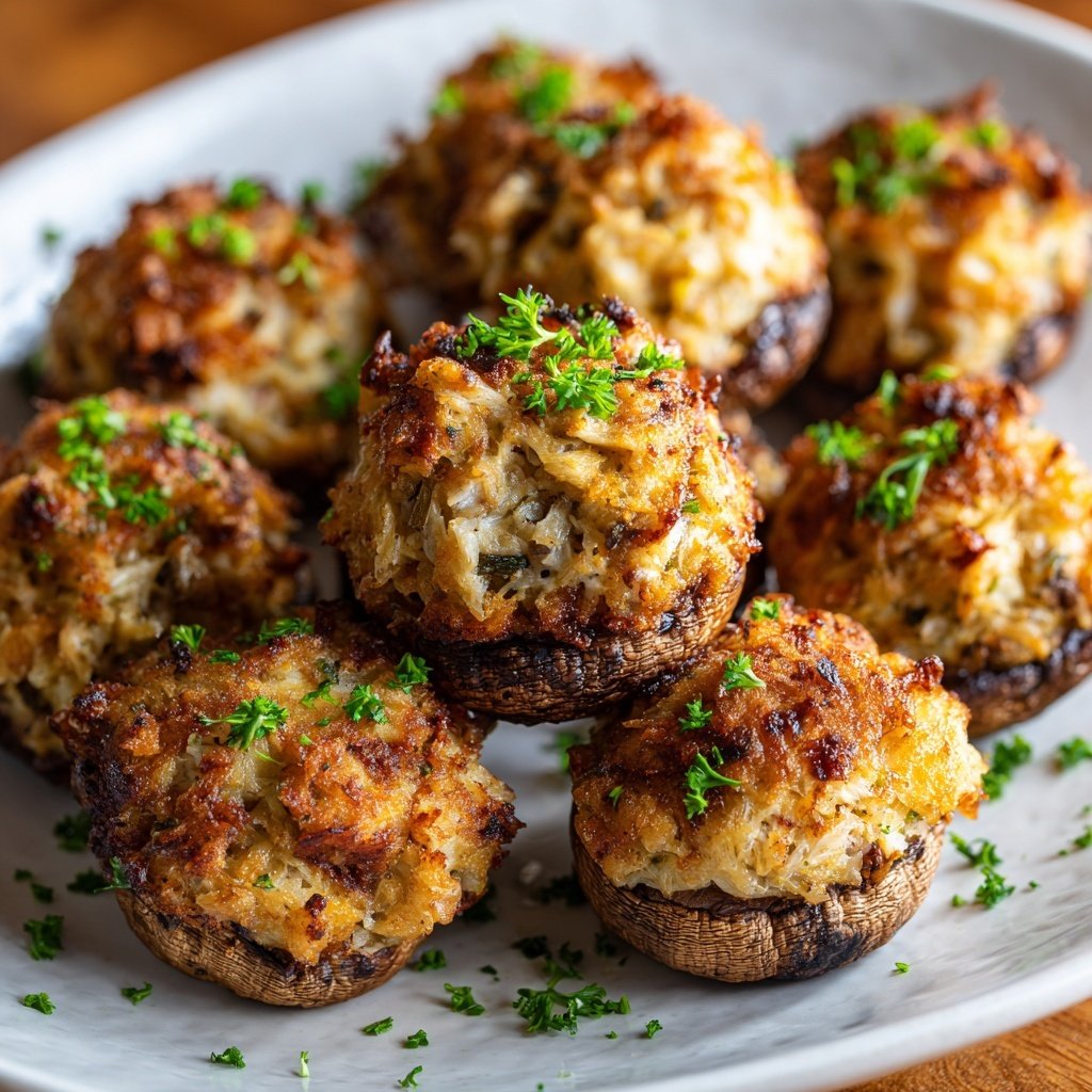 Crab Cake Stuffed Mushrooms