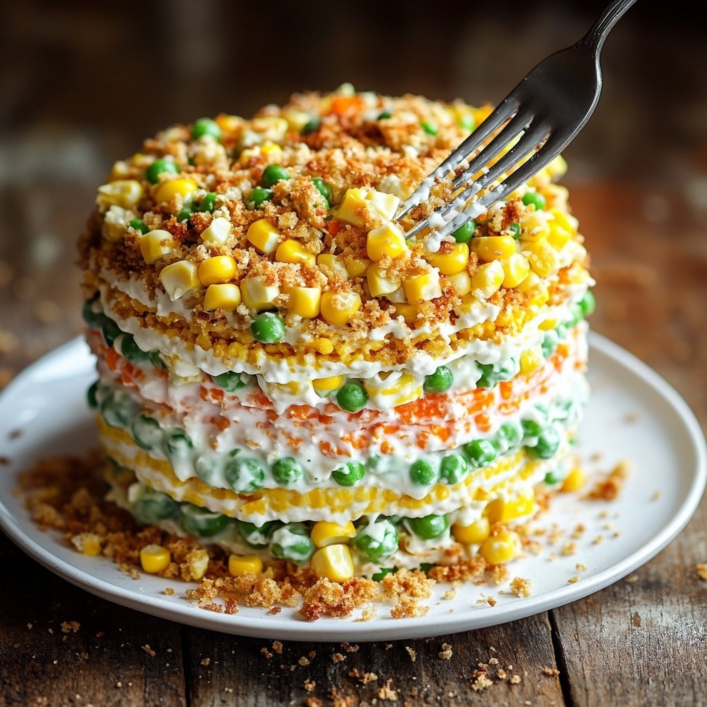 Festive Layered Salad with Corn and Peas