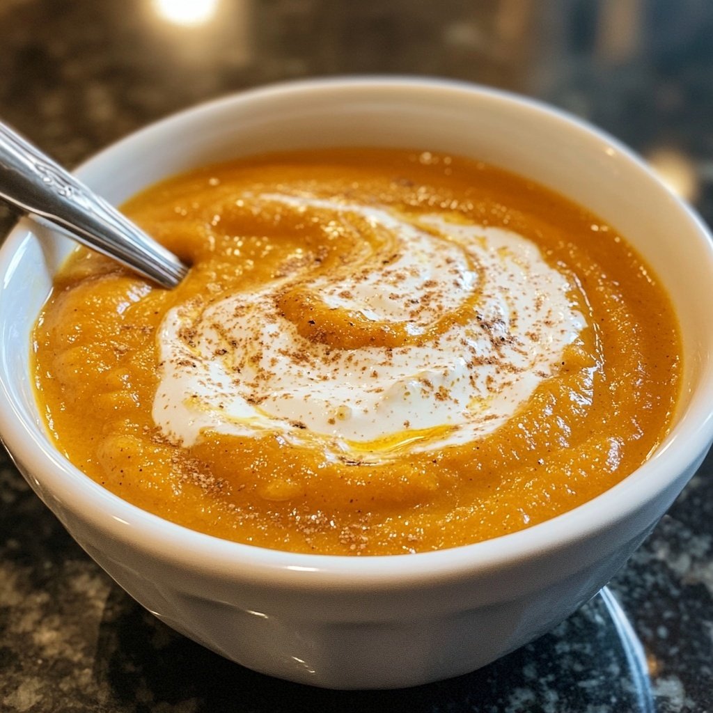 Pumpkin Apple Soup with Ginger and Cream