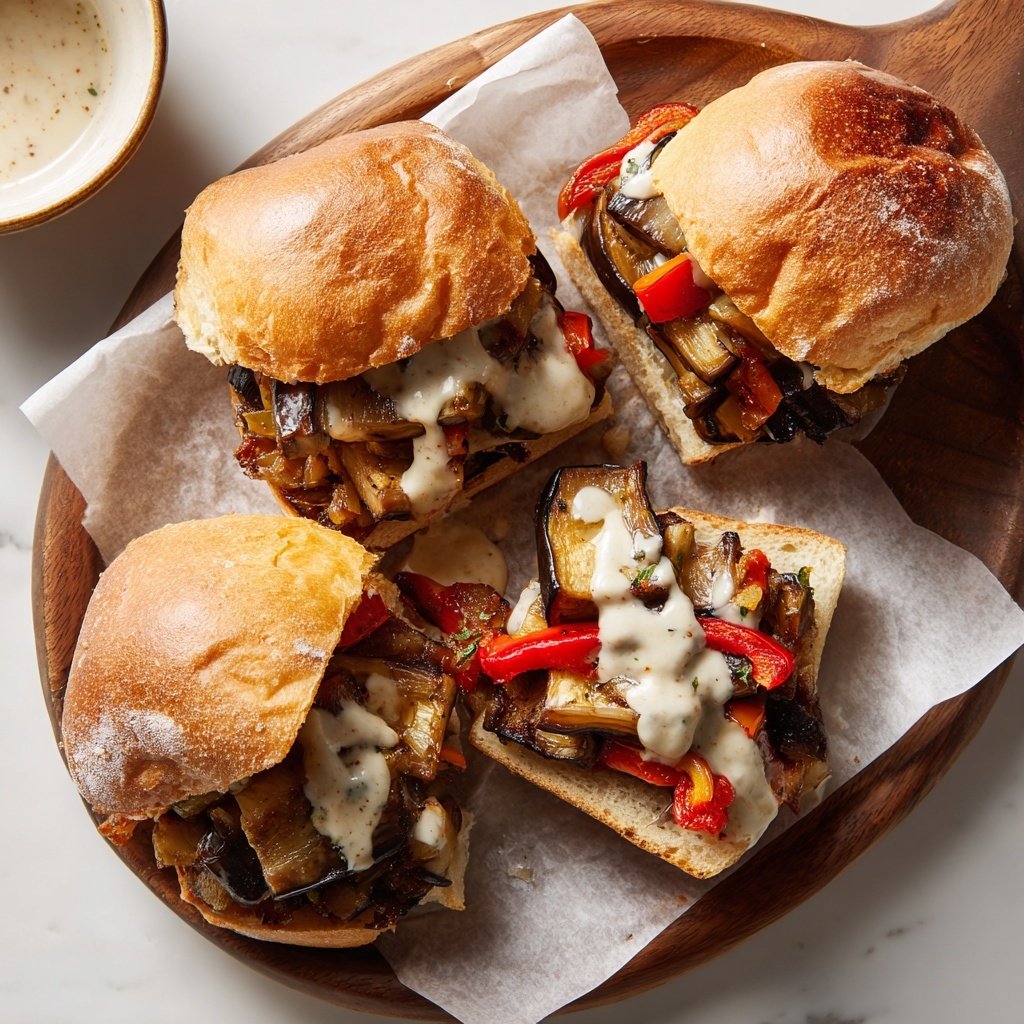 Roasted Eggplant and Red Pepper Sliders