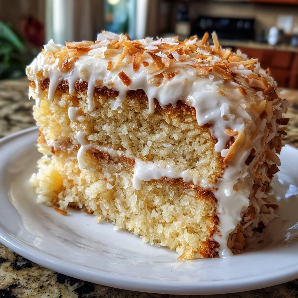 Vanilla Coconut Cake with Toasted Flakes