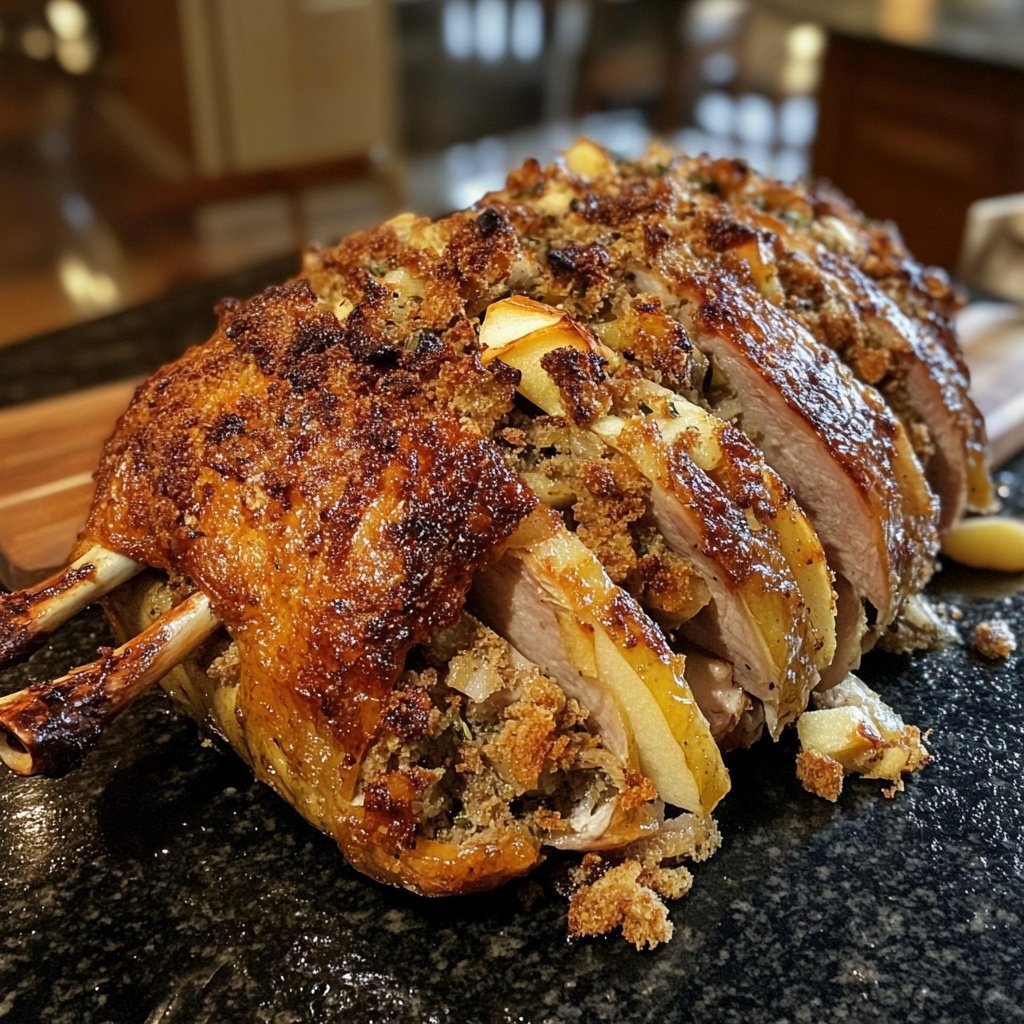 Roasted Christmas Goose with Apple and Herb Stuffing